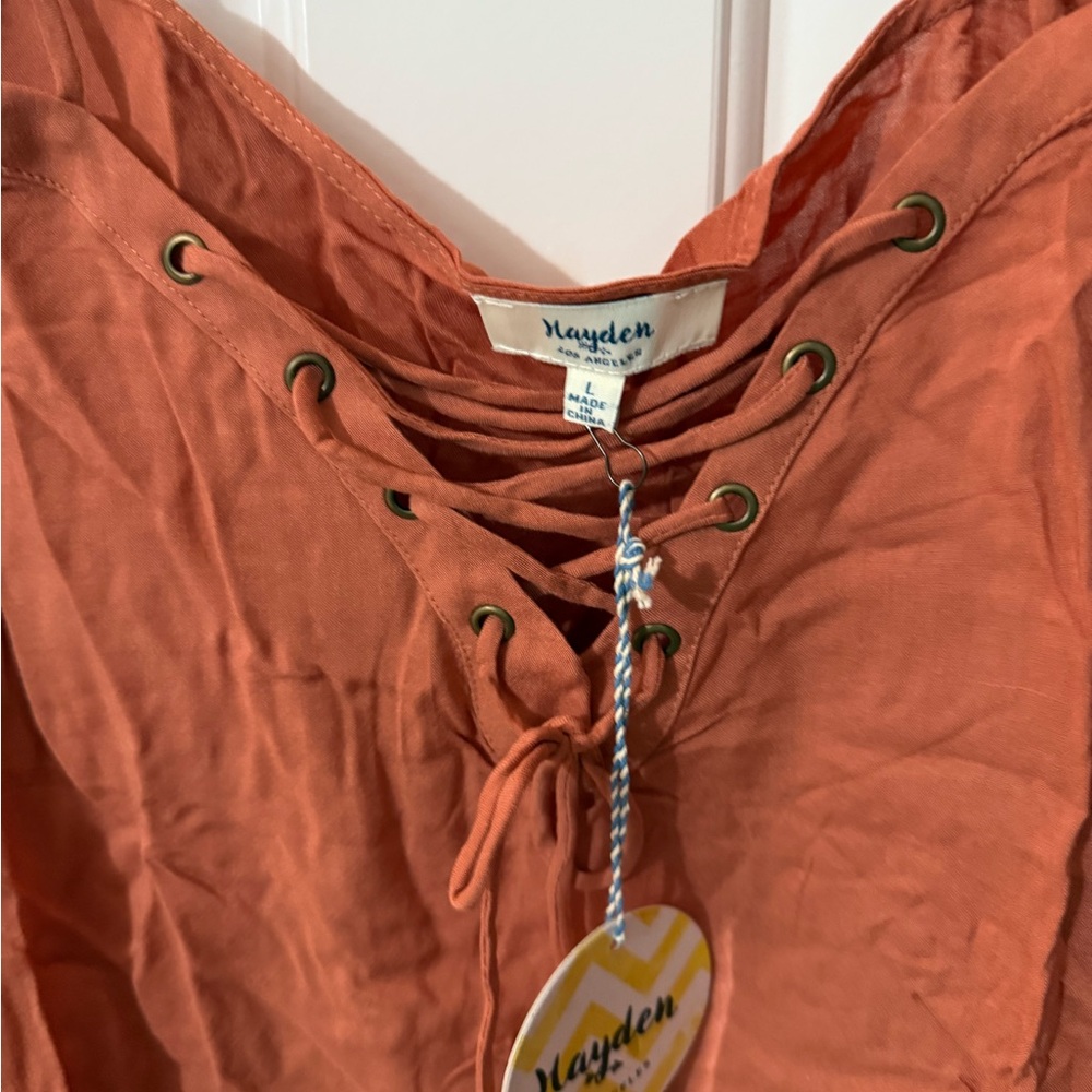 Hayden Orange Lace-Up Top